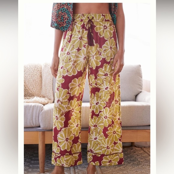 Anthropologie Women's Summer Wide-Leg Brown Motif Elastic Waist Boho Pants S - Picture 1 of 9